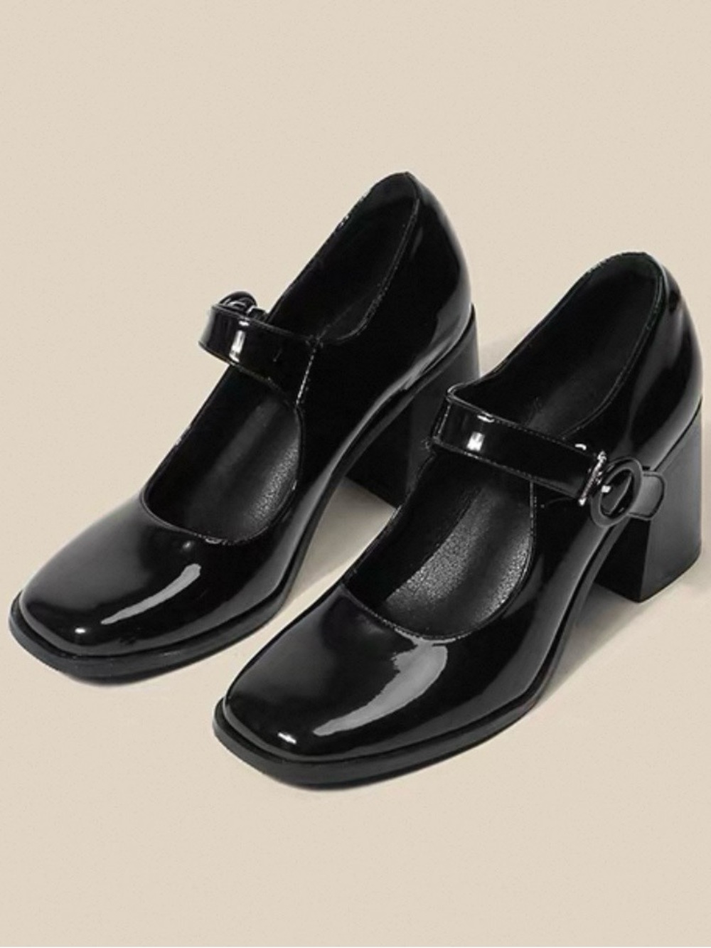 Classic Black Patent Mary Jane Block Heel Pumps